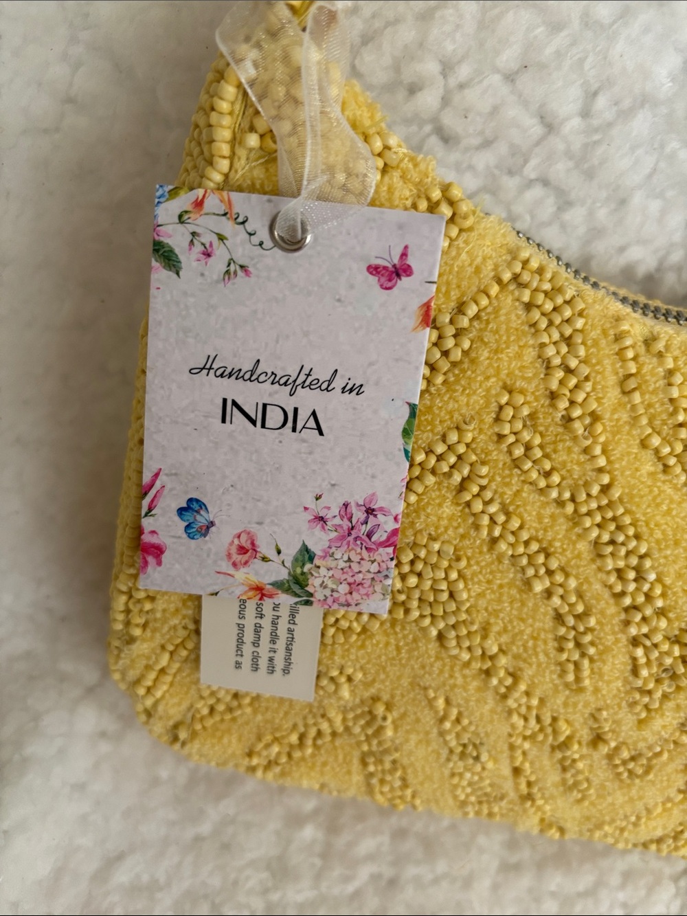 Yellow Beaded Shoulder Bag - Handmade India - Picture 2 of 8